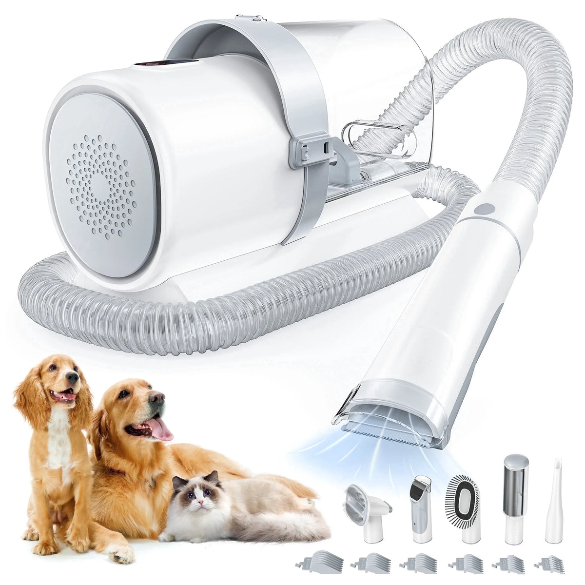 Dog Grooming Kit, 2.5L Pet Hair Grooming Vacuum, 5-In-1 Electric Clippers Cleaning Sets for Dog/Cat/Other Animals, White