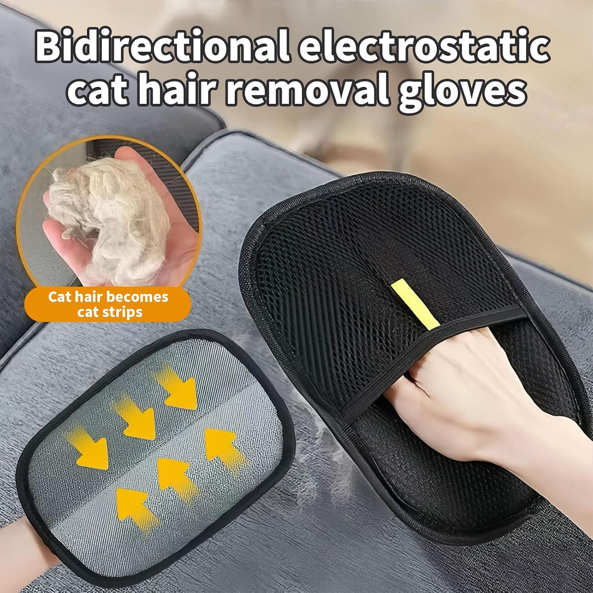2 Pcs Pet Hair Remover Glove,Pet Hair Removal Gloves,Electrostatic Pet Hair Remover Glove Washable Reusable Cat & Dog Hair Remover for Couch, Furniture, Carpet,Clothing,Car Seats